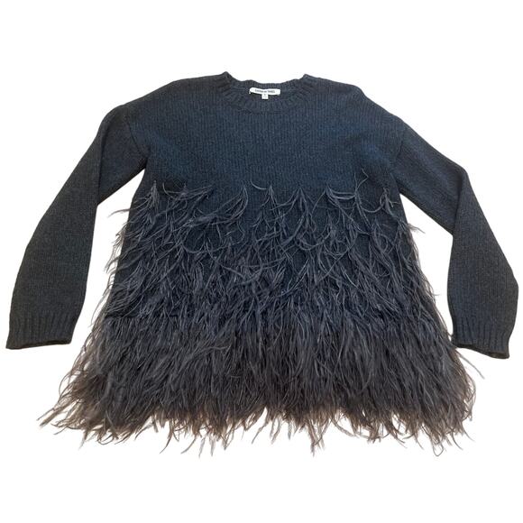 Elizabeth and James Feather Trimmed Cotton Blend Sweater Dark Gray Size Small - Picture 1 of 6